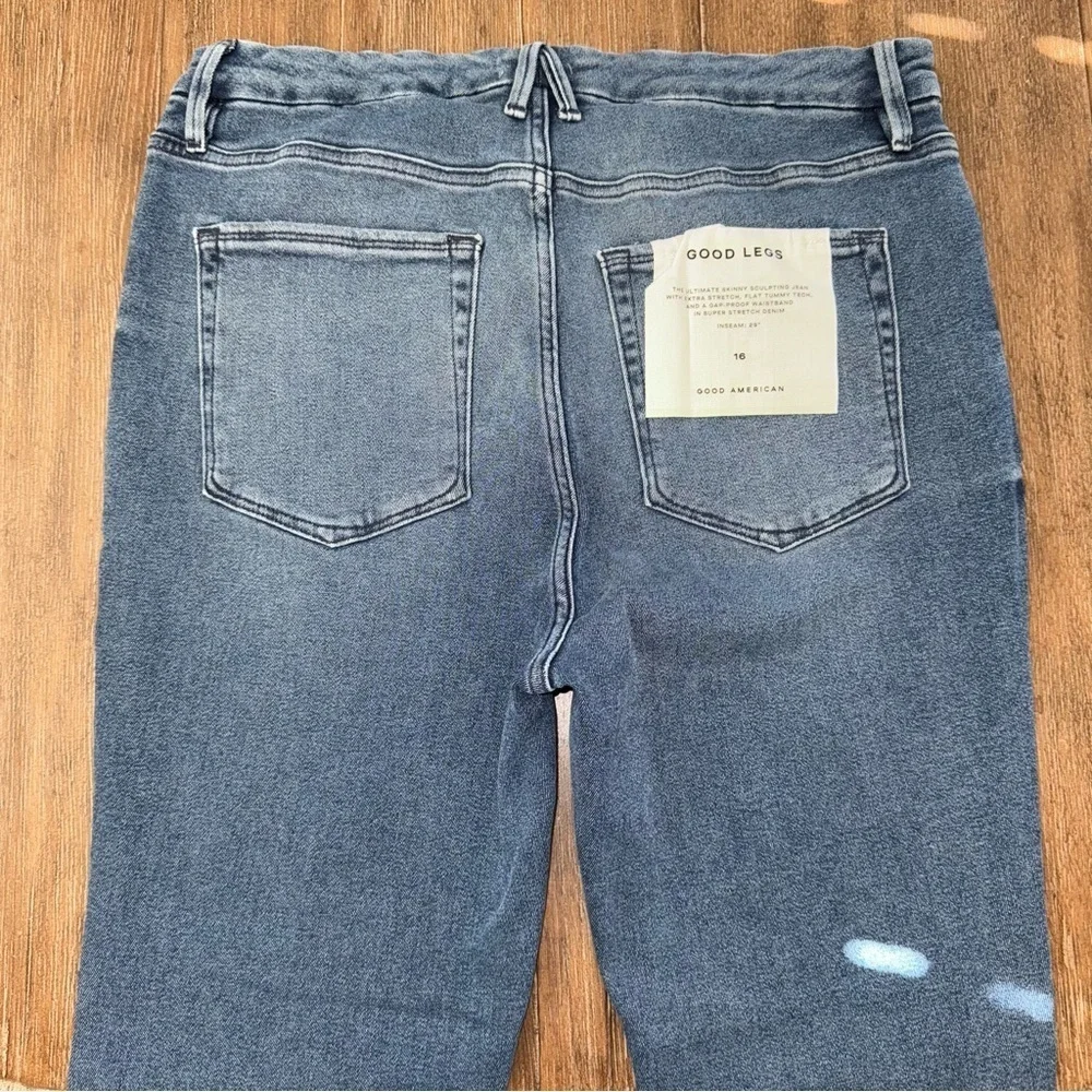 Good American Good Legs Skinny Jeans Raw Hem Plus Size Dark Blue